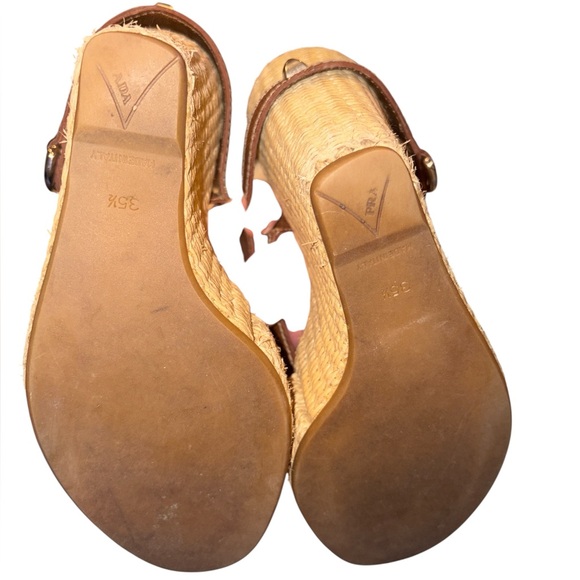 Prada Espadrille Platform Wedge Tan Leather Straps Silver Hardware Size 6 35.5 - Picture 5 of 6